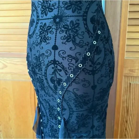 Gothic Victorian Vampire Dark Fairy Torture Garden Black Ruffle & Strap Dress - Picture 7 of 12